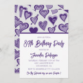 Invitation Purple Hearts Girly 89e anniversaire (Devant / Derrière)