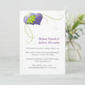 Invitation Purple Hearts - Green Floral Swirls Reception Only (Debout devant)