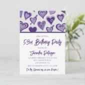 Invitation Purple Hearts Night Out Girly 53e anniversaire (Debout devant)