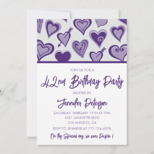 Invitation Purple Hearts  Soirée Fille 42e anniversaire