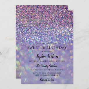 Invitation Purple Hologramme Parties scintillant Sweet 16 ann