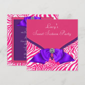 Invitation Purple Hot Rose Zebra Sweet 16 Anniversaire Fête (Devant / Derrière)
