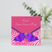 Invitation Purple Hot Rose Zebra Sweet 16 Anniversaire Fête (Debout devant)