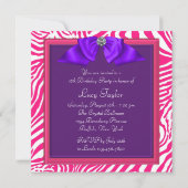 Invitation Purple Hot Rose Zebra Sweet 16 Anniversaire Fête (Dos)