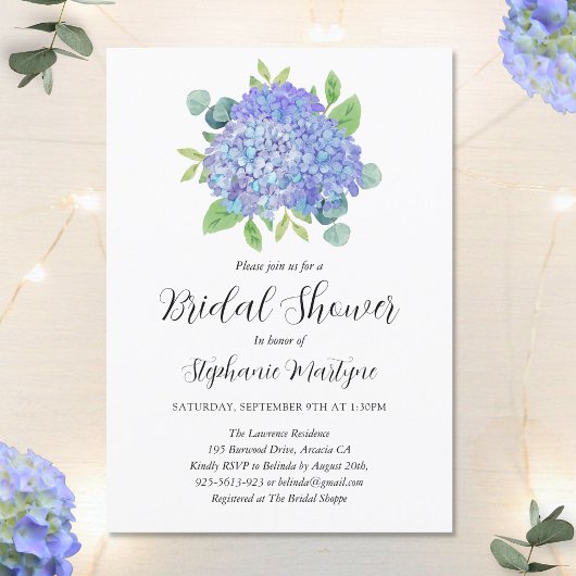 Invitation Purple Hydrangea Bouquet Fête des mariées botaniqu
