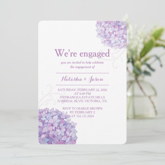 Invitation Purple Hydrangeas Mariage (Debout devant)