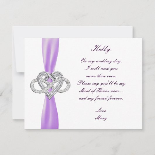 Invitation Purple Infinity Coeur Maid Of Honor Card (Devant)