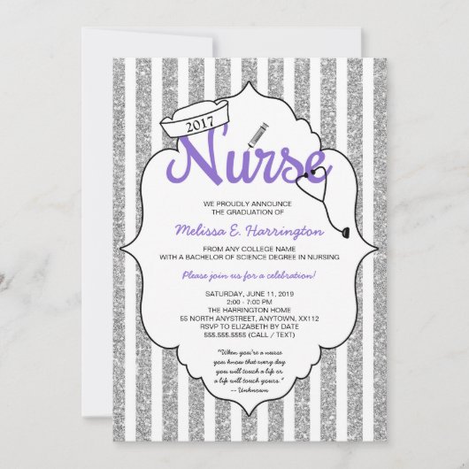 Invitation Purple Infirmière graduation RN pinning party (Devant)