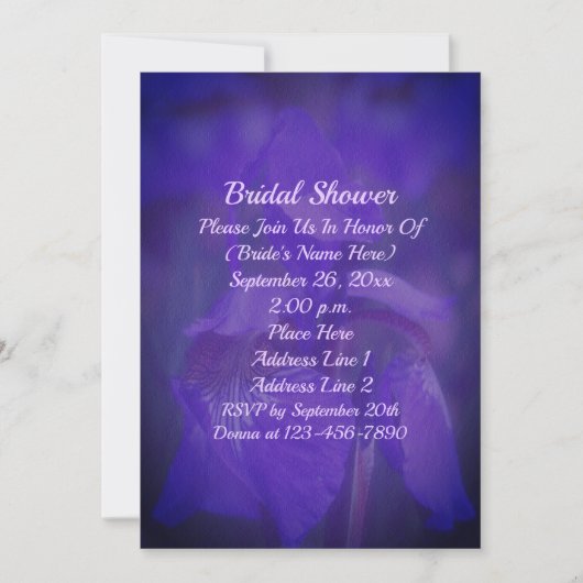 Invitation Purple Iris Flower Bridal Shower (Devant)