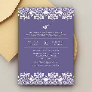 Invitation Purple Ivory Damask Anand Karaj Sikh Mariage