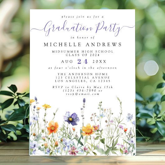 Invitation Purple Jaune Fleur sauvage Graduation