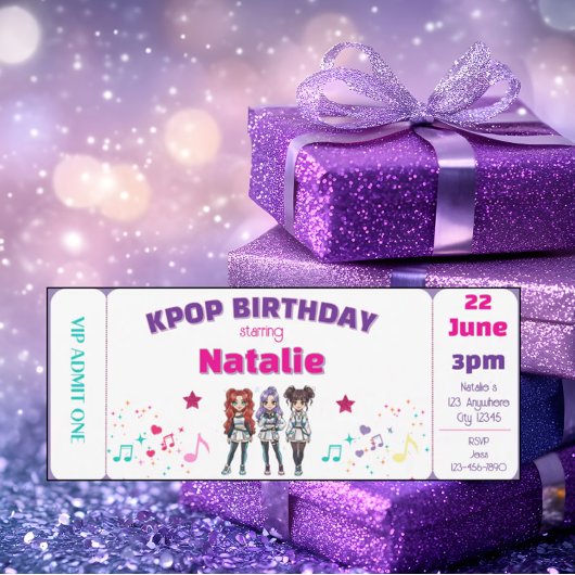 Invitation Purple KPOP Birthday Concert Ticket