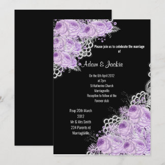 Invitation PURPLE LACE Florale ÉLÉGANTE MARIAGE MODERNE NOIR