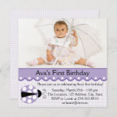 Invitation Purple Ladybug fête d'anniversaire (Devant / Derrière)