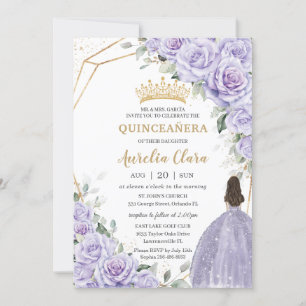 Invitation Purple Lavande Florale Princesse Or Quinceañera