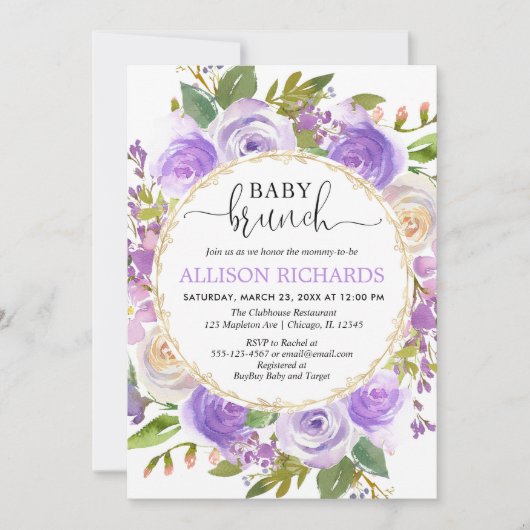 Invitation Purple lavande or floral fille brunch bébé (Devant)