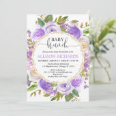 Invitation Purple lavande or floral fille brunch bébé (Debout devant)