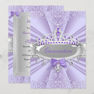Invitation Purple Lavande Tiara Damask Quinceanera Party