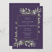Invitation Purple Lavande Verdure Élégant Mariage Or (Devant / Derrière)
