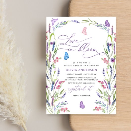 Invitation Purple Lavender Amour dans Bloom Fête des mariées