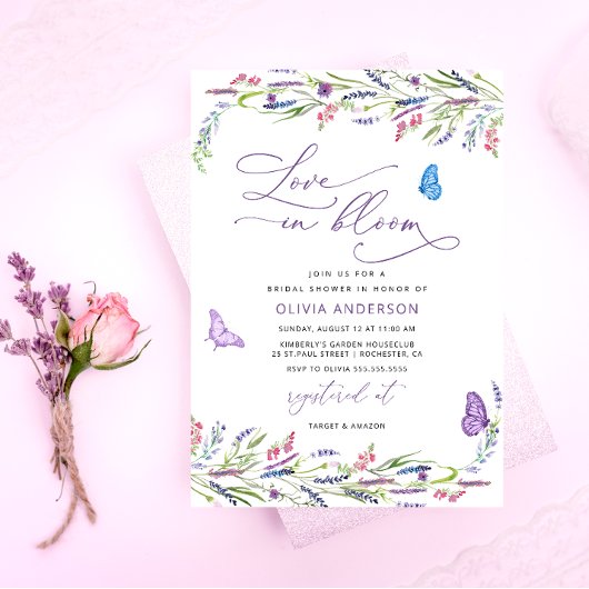 Invitation Purple Lavender Amour dans la Fête des mariées de