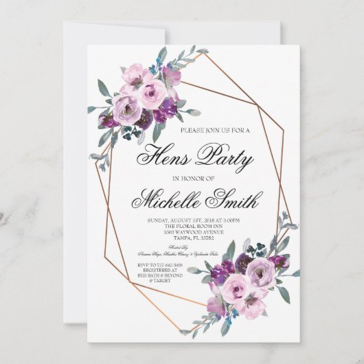 Invitation Purple Lavender Boho Floral Geometry Hens Party (Devant)