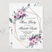 Invitation Purple Lavender Boho Floral Geometry Hens Party (Devant / Derrière)
