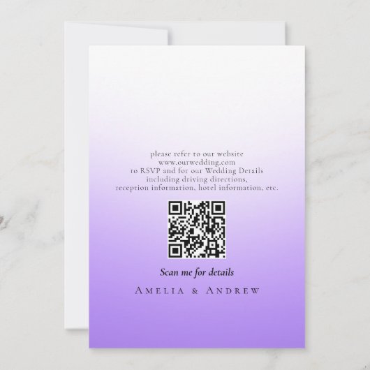 Invitation Purple Lavender Code QR minimal Mariage élégant (Dos)