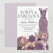 Invitation Purple Lavender Dusty Rose fête de 40e anniversair (Devant / Derrière)