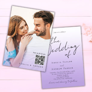 Invitation Purple Lavender Elegant Photo QR Code Mariage