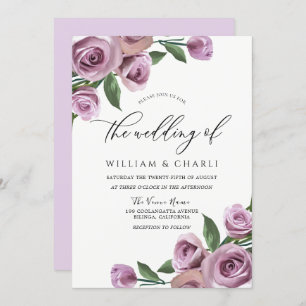 Invitation Purple Lavender Elegant Rose Mariage