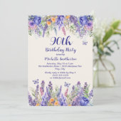 Invitation Purple Lavender Floral Garden Party 90th Birthday (Debout devant)