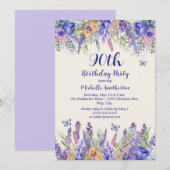 Invitation Purple Lavender Floral Garden Party 90th Birthday (Devant / Derrière)