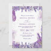 Invitation Purple Lavender Floral Modern QR Code Wedding (Devant)