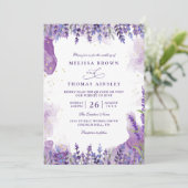 Invitation Purple Lavender Floral Modern QR Code Wedding (Debout devant)