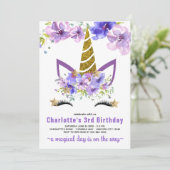 Invitation Purple Lavender Floral Unicorne Anniversaire Barty (Debout devant)