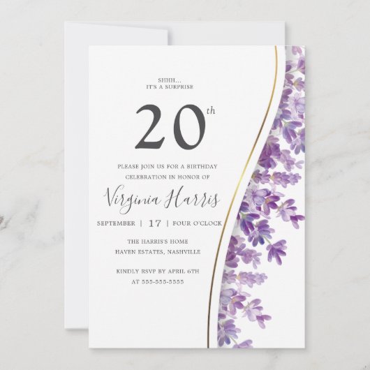 Invitation Purple Lavender Floral Vingt-vingtième anniversair (Devant)