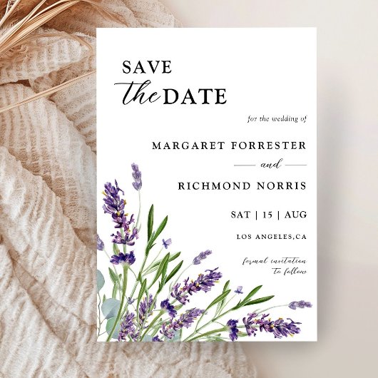 Invitation Purple Lavender Floral Wedding Enregistrer La Date