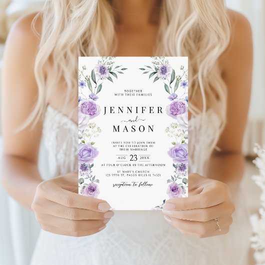 Invitation Purple Lavender Floral Wreath Boho Wedding