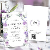 Invitation Purple Lavender Floral Wreath Boho Wedding