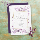 Invitation Purple Lavender Foliage Élégant Mariage Or