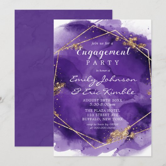 Invitation Purple Lavender Gold Paint Party (Devant / Derrière)