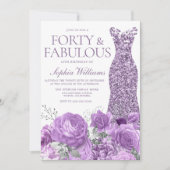 Invitation Purple Lavender Gown Floral 40e fête d'anniversair (Devant)