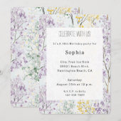 Invitation Purple Lavender Green Yellow Floral Birthday (Devant / Derrière)