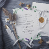 Invitation Purple Lavender Greenery Rustic QR Code Wedding