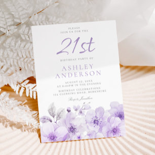 Invitation Purple Lavender Jolie Fête de 21ème Anniversaire