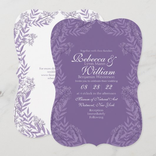 Invitation Purple Lavender Mariage Vintage Botanique (Devant / Derrière)