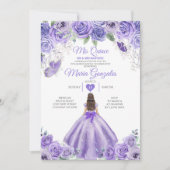Invitation Purple Lavender Mis Quince 15 Anos Argent Couronne (Devant)