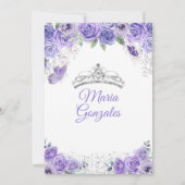 Invitation Purple Lavender Mis Quince 15 Anos Argent Couronne (Dos)