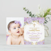 Invitation Purple Lavender Or Floral Première Communion Saint (Debout devant)